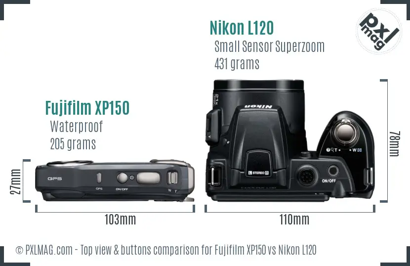 Fujifilm XP150 vs Nikon L120 top view buttons comparison