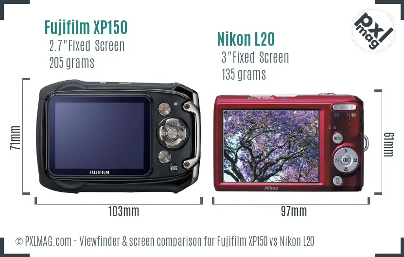 Fujifilm XP150 vs Nikon L20 Screen and Viewfinder comparison