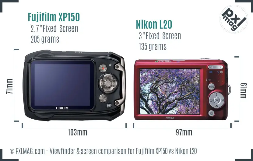 Fujifilm XP150 vs Nikon L20 Screen and Viewfinder comparison Fujifilm XP150 vs Nikon L20 Screen and Viewfinder comparison