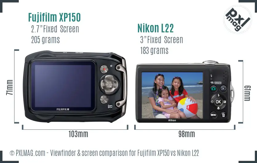 Fujifilm XP150 vs Nikon L22 Screen and Viewfinder comparison