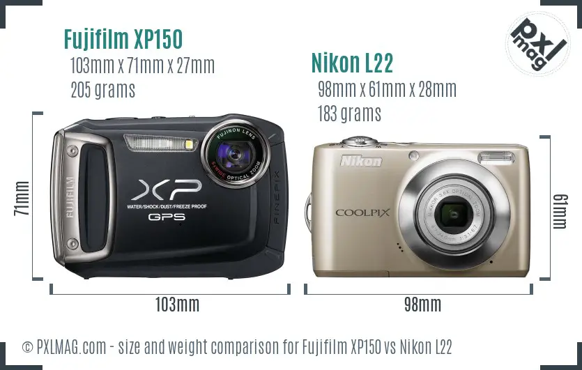 Fujifilm XP150 vs Nikon L22 size comparison