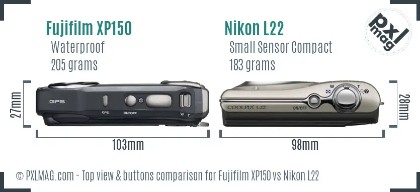 Fujifilm XP150 vs Nikon L22 top view buttons comparison