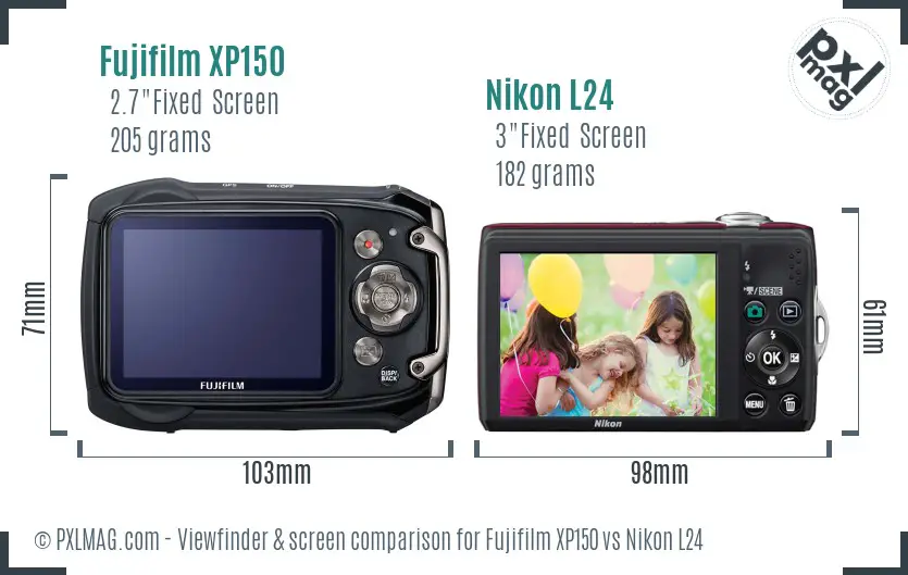 Fujifilm XP150 vs Nikon L24 Screen and Viewfinder comparison