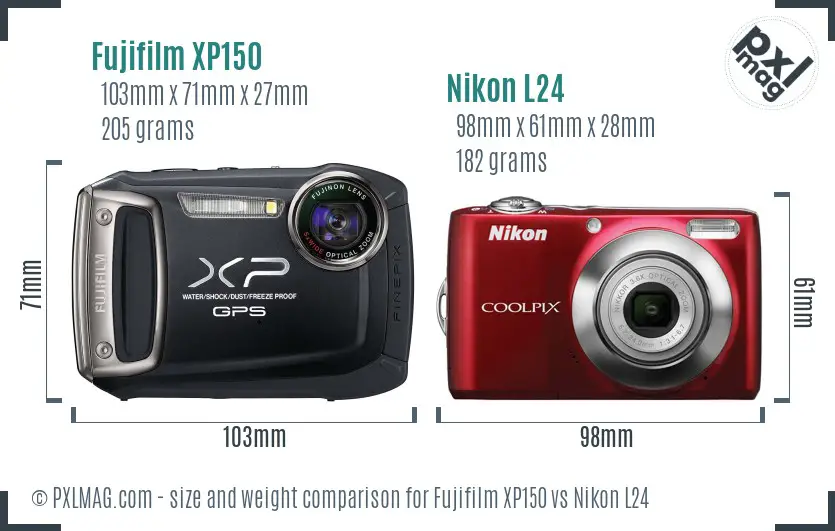 Fujifilm XP150 vs Nikon L24 size comparison
