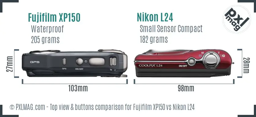 Fujifilm XP150 vs Nikon L24 top view buttons comparison