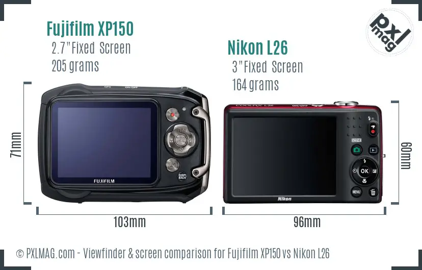 Fujifilm XP150 vs Nikon L26 Screen and Viewfinder comparison