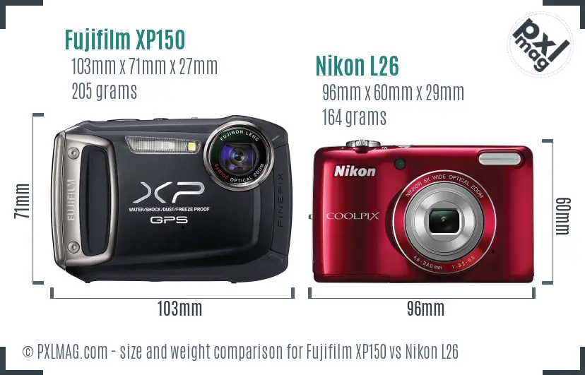 Fujifilm XP150 vs Nikon L26 size comparison
