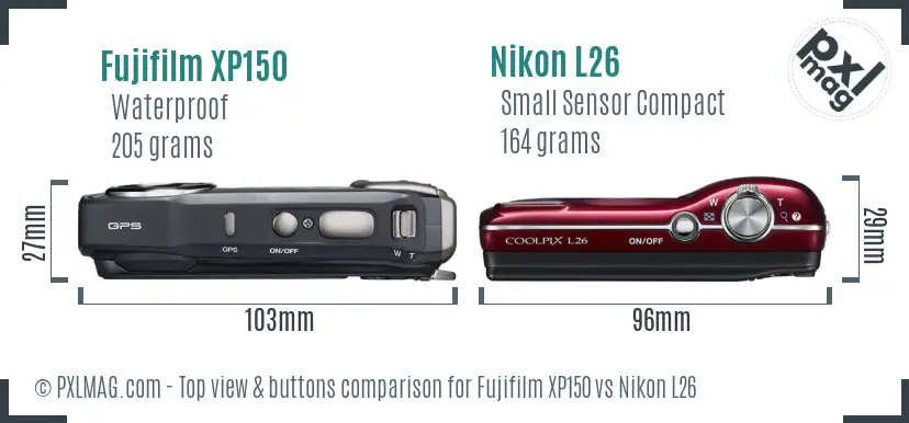 Fujifilm XP150 vs Nikon L26 top view buttons comparison