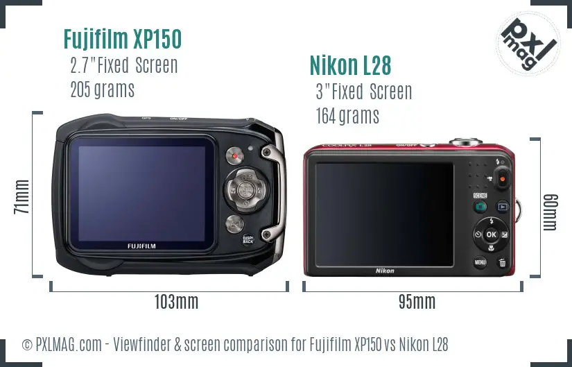 Fujifilm XP150 vs Nikon L28 Screen and Viewfinder comparison