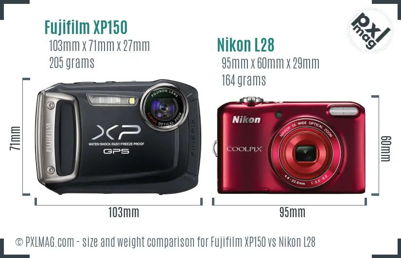 Fujifilm XP150 vs Nikon L28 size comparison