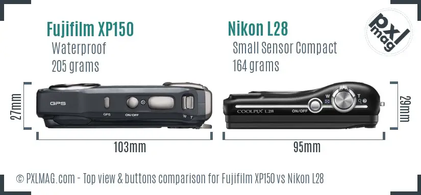 Fujifilm XP150 vs Nikon L28 top view buttons comparison