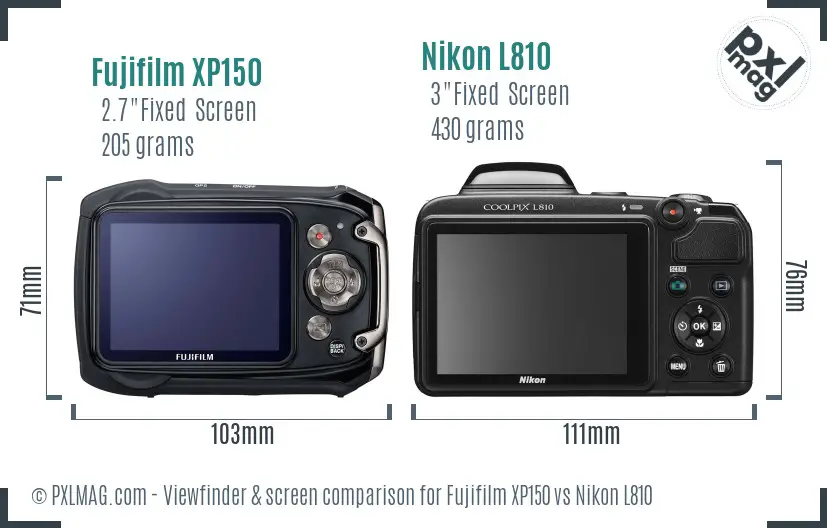 Fujifilm XP150 vs Nikon L810 Screen and Viewfinder comparison