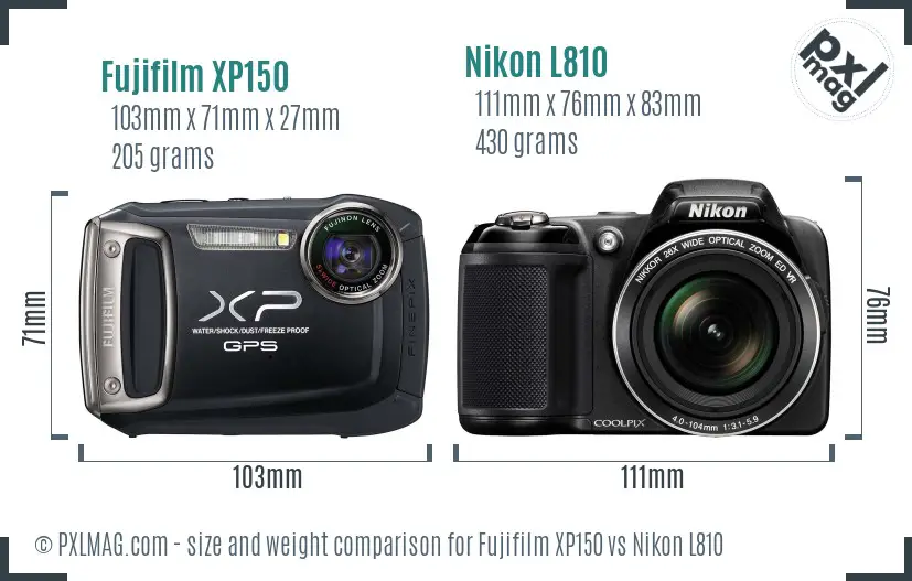 Fujifilm XP150 vs Nikon L810 size comparison