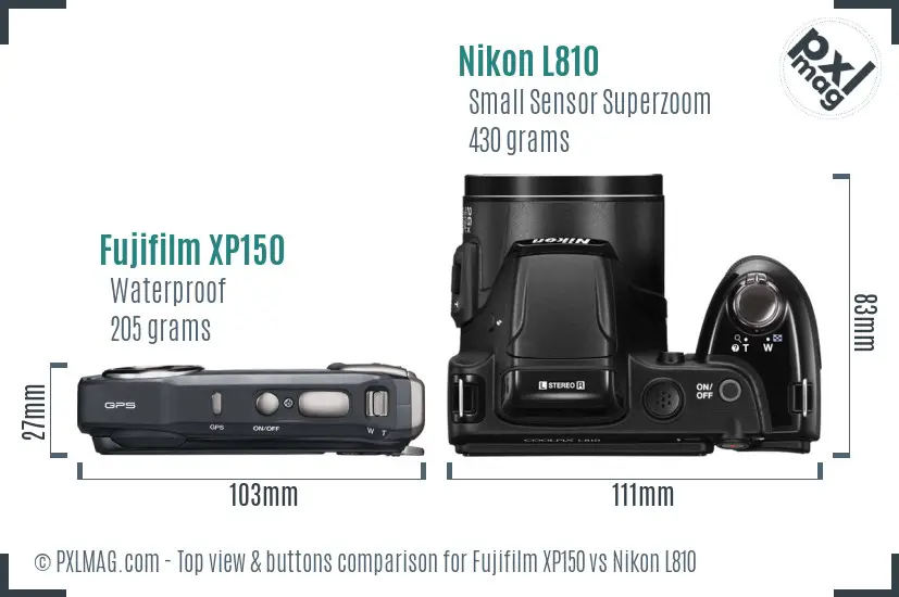 Fujifilm XP150 vs Nikon L810 top view buttons comparison