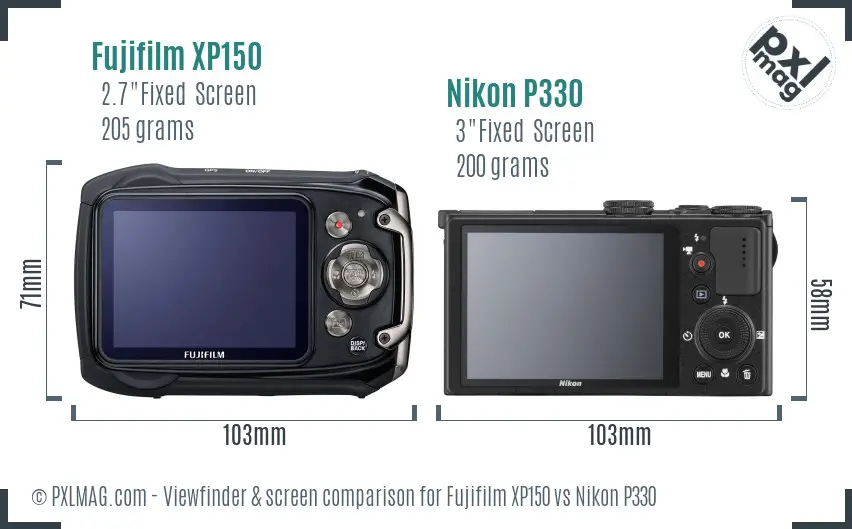 Fujifilm XP150 vs Nikon P330 Screen and Viewfinder comparison