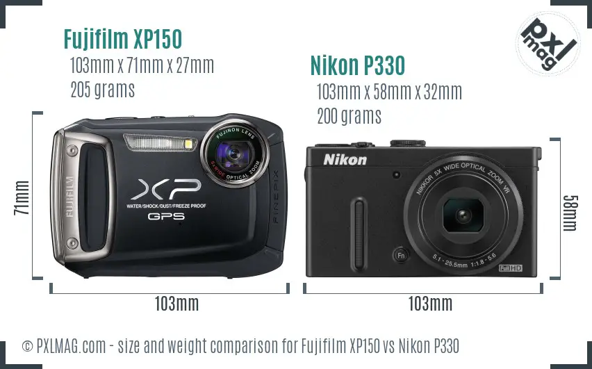 Fujifilm XP150 vs Nikon P330 size comparison Fujifilm XP150 vs Nikon P330 size comparison