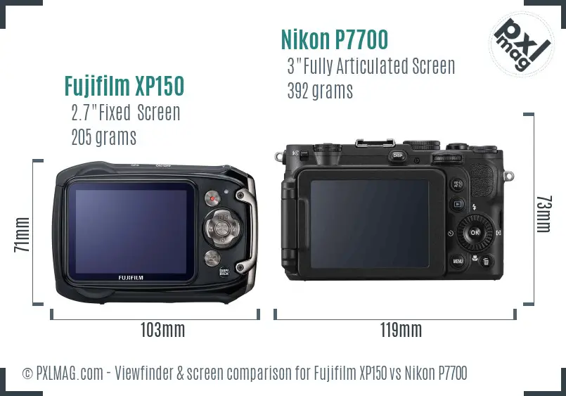 Fujifilm XP150 vs Nikon P7700 Screen and Viewfinder comparison