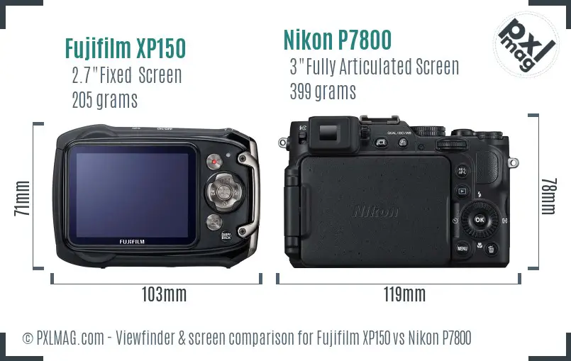 Fujifilm XP150 vs Nikon P7800 Screen and Viewfinder comparison