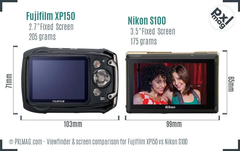 Fujifilm XP150 vs Nikon S100 Screen and Viewfinder comparison Fujifilm XP150 vs Nikon S100 Screen and Viewfinder comparison