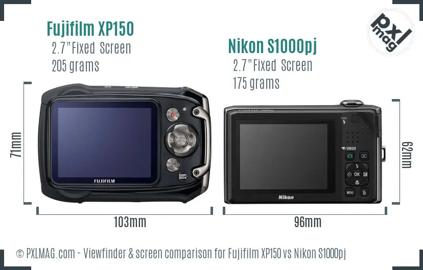 Fujifilm XP150 vs Nikon S1000pj Screen and Viewfinder comparison