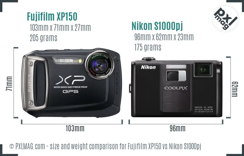 Fujifilm XP150 vs Nikon S1000pj size comparison