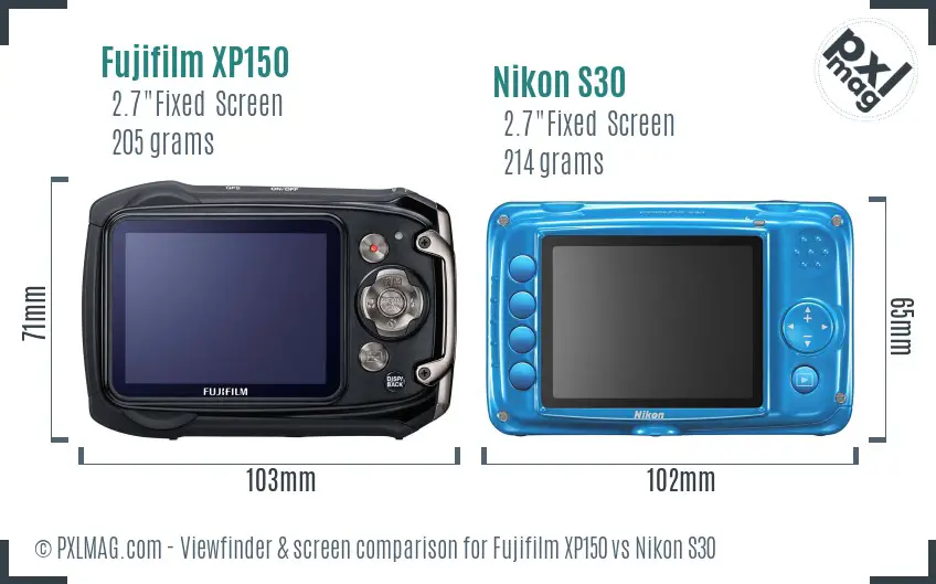 Fujifilm XP150 vs Nikon S30 Screen and Viewfinder comparison