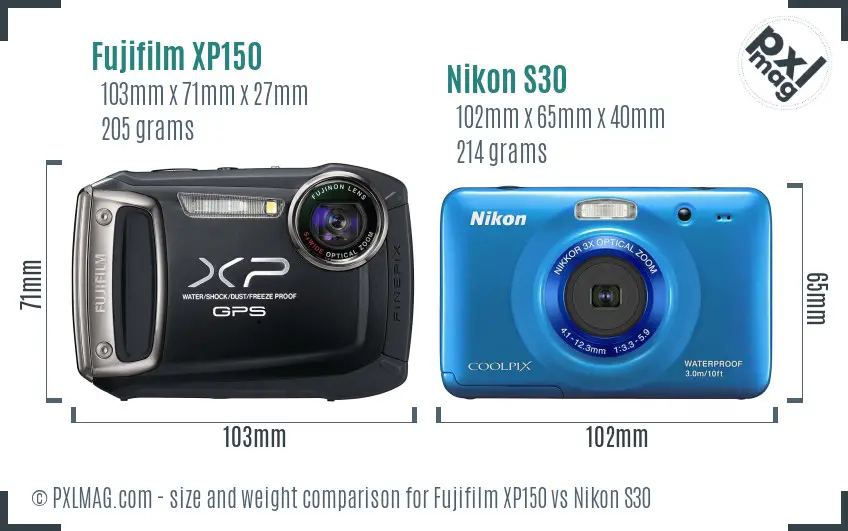 Fujifilm XP150 vs Nikon S30 size comparison