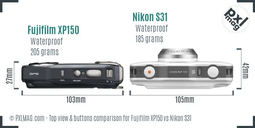 Fujifilm XP150 vs Nikon S31 top view buttons comparison