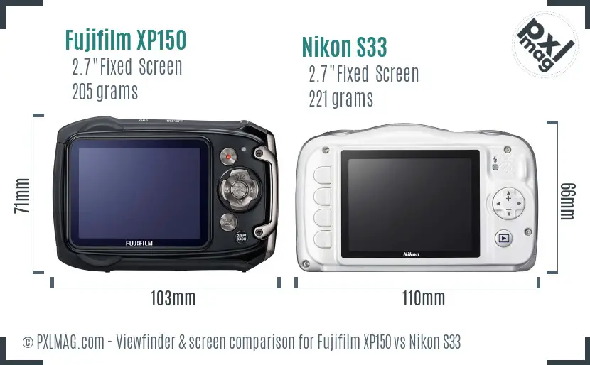 Fujifilm XP150 vs Nikon S33 Screen and Viewfinder comparison