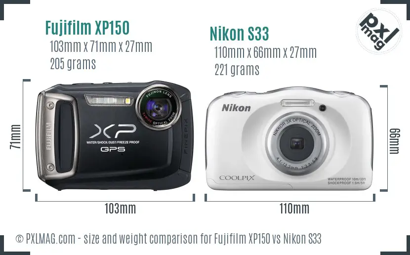 Fujifilm XP150 vs Nikon S33 size comparison