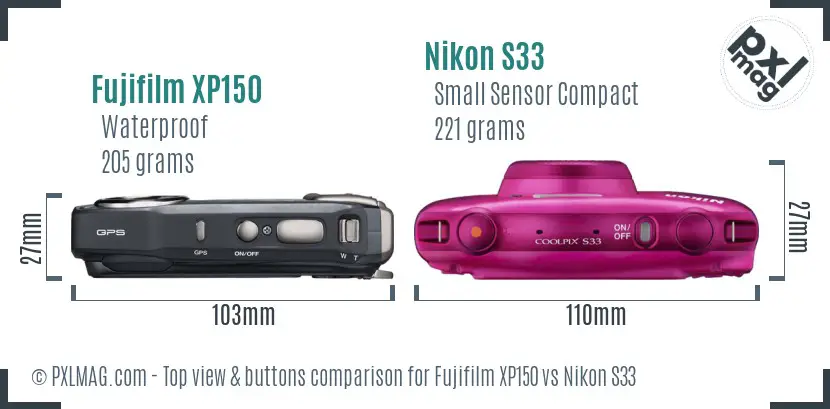 Fujifilm XP150 vs Nikon S33 top view buttons comparison