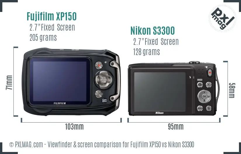 Fujifilm XP150 vs Nikon S3300 Screen and Viewfinder comparison