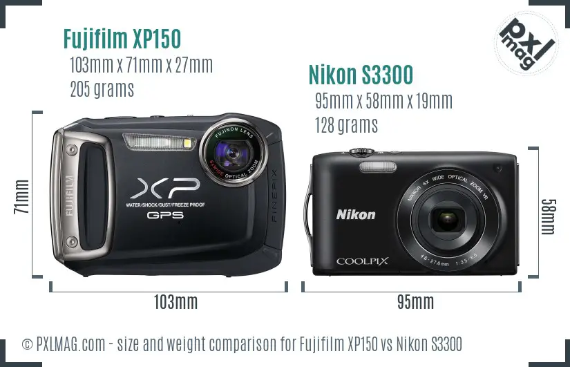 Fujifilm XP150 vs Nikon S3300 size comparison