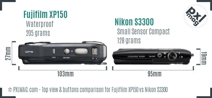 Fujifilm XP150 vs Nikon S3300 top view buttons comparison