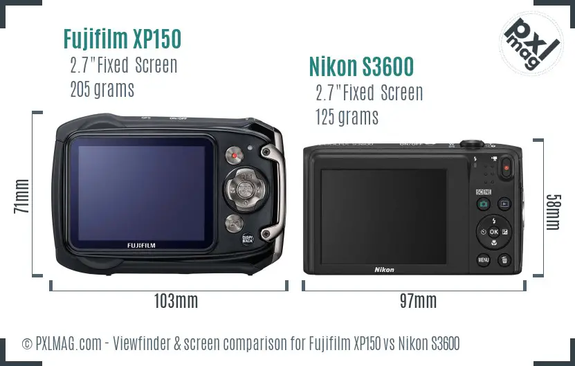 Fujifilm XP150 vs Nikon S3600 Screen and Viewfinder comparison