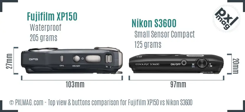 Fujifilm XP150 vs Nikon S3600 top view buttons comparison