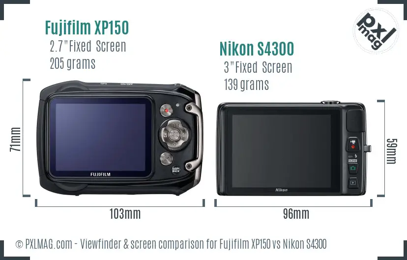 Fujifilm XP150 vs Nikon S4300 Screen and Viewfinder comparison