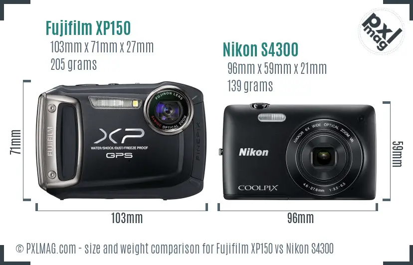 Fujifilm XP150 vs Nikon S4300 size comparison