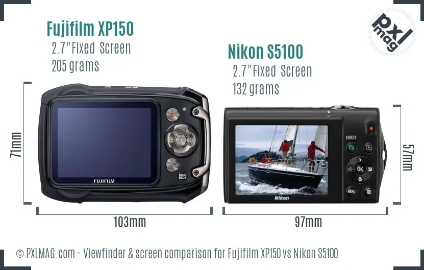 Fujifilm XP150 vs Nikon S5100 Screen and Viewfinder comparison
