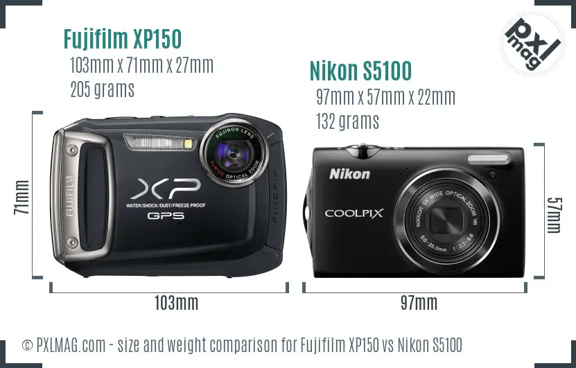 Fujifilm XP150 vs Nikon S5100 size comparison