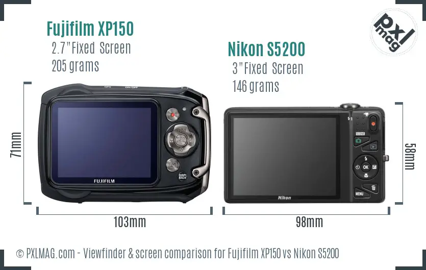 Fujifilm XP150 vs Nikon S5200 Screen and Viewfinder comparison