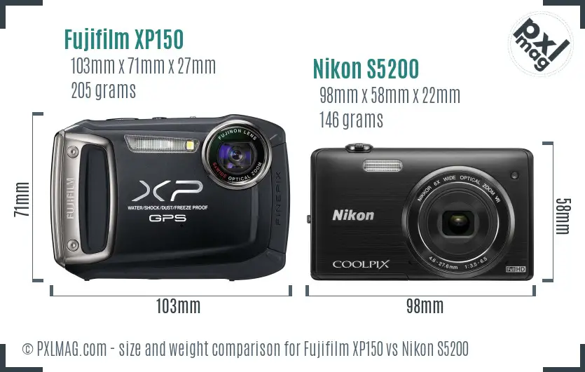 Fujifilm XP150 vs Nikon S5200 size comparison