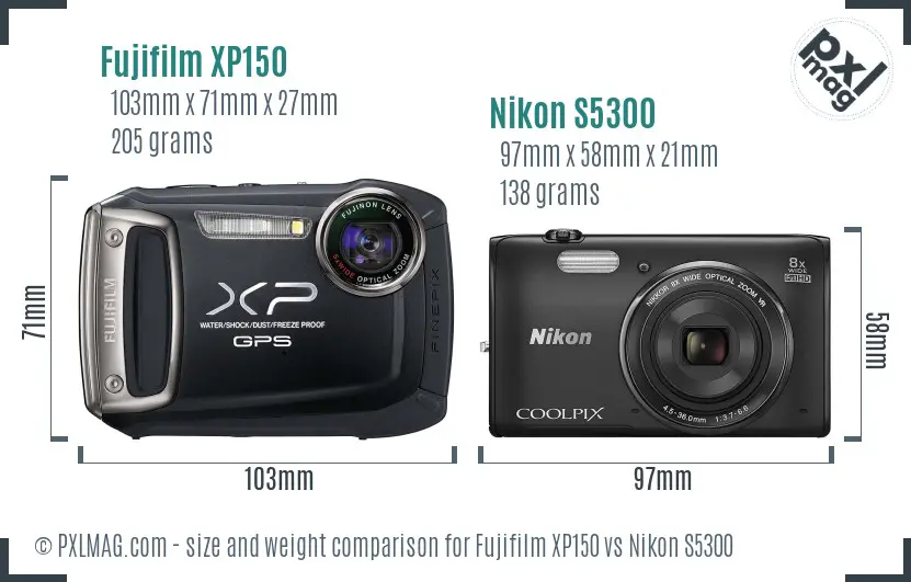 Fujifilm XP150 vs Nikon S5300 size comparison