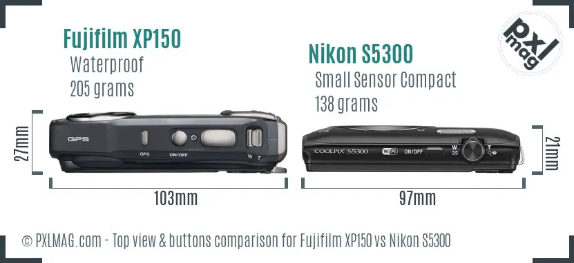 Fujifilm XP150 vs Nikon S5300 top view buttons comparison