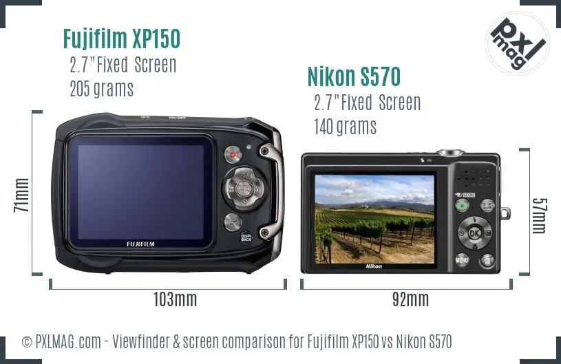 Fujifilm XP150 vs Nikon S570 Screen and Viewfinder comparison