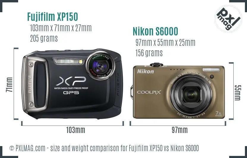 Fujifilm XP150 vs Nikon S6000 size comparison Fujifilm XP150 vs Nikon S6000 size comparison