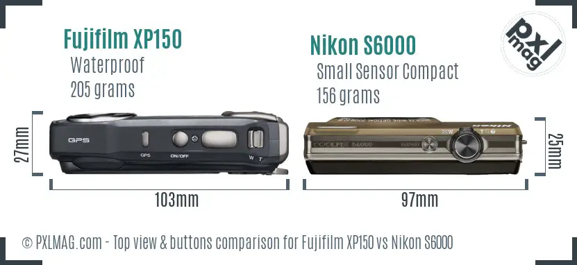 Fujifilm XP150 vs Nikon S6000 top view buttons comparison Fujifilm XP150 vs Nikon S6000 top view buttons comparison