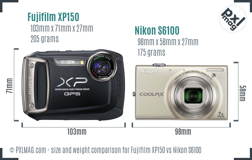 Fujifilm XP150 vs Nikon S6100 size comparison