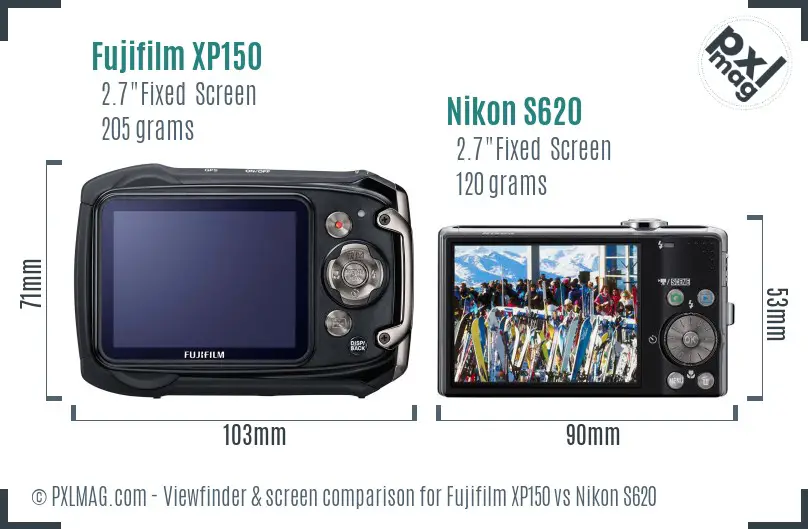 Fujifilm XP150 vs Nikon S620 Screen and Viewfinder comparison