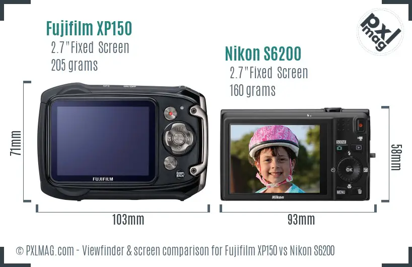 Fujifilm XP150 vs Nikon S6200 Screen and Viewfinder comparison